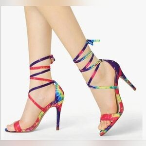 Size 9 Allegra K Tie-Dye Lace-Up Stiletto Heels